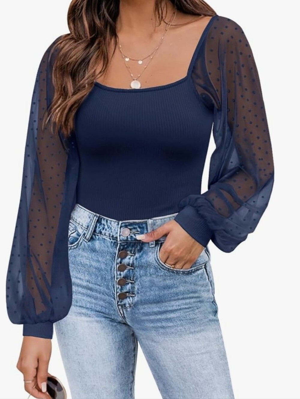 Amazon Square Neck Navy Women's Top, EUC